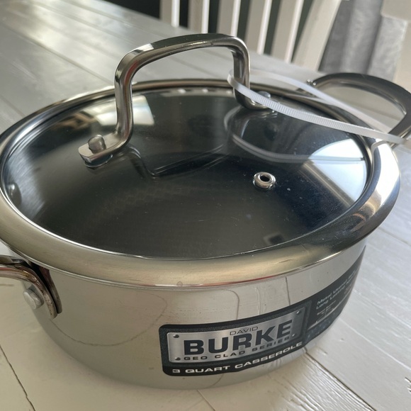 NEW David Burke 3 Quart Casserole Pot With Lid Stainless Steel Geo Clad 500F - Picture 2 of 12